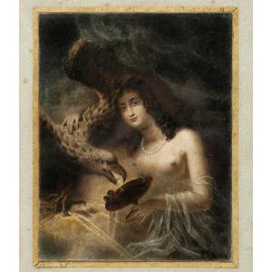 Pastel, Mythological Subject, “hebe The Goddess Of Youth And Zeus”, Late 19th Century.