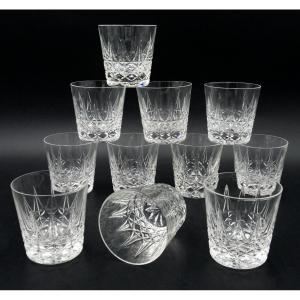 Saint-louis, 11 Crystal Whiskey Glasses, 20th Century.