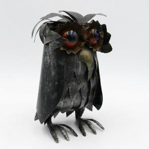 Brutalist Owl, 1970, Cut Metal And Lucite Eyes.