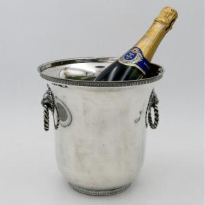 Champagne Bucket, Lion Heads, Silver Metal, 20th Century.