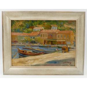 Marcel Lainé-langford, « Petit Port De Pêche Méditerranéen », Hst 1900. Lainé Langford.