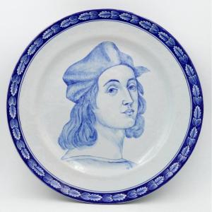 Grand Plat En Faïence, Portrait De Peintre Raphaël, Début XXe Siècle.