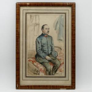 Émile Boursier (1878 – 1956), Portrait d'Un Officier, Aquarelle Et Gouache, 1917.