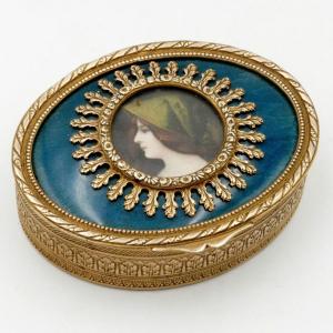 Napoleon III Jewelry Box Decorated With A Miniature, Empire Style, Bronze, And Brass.