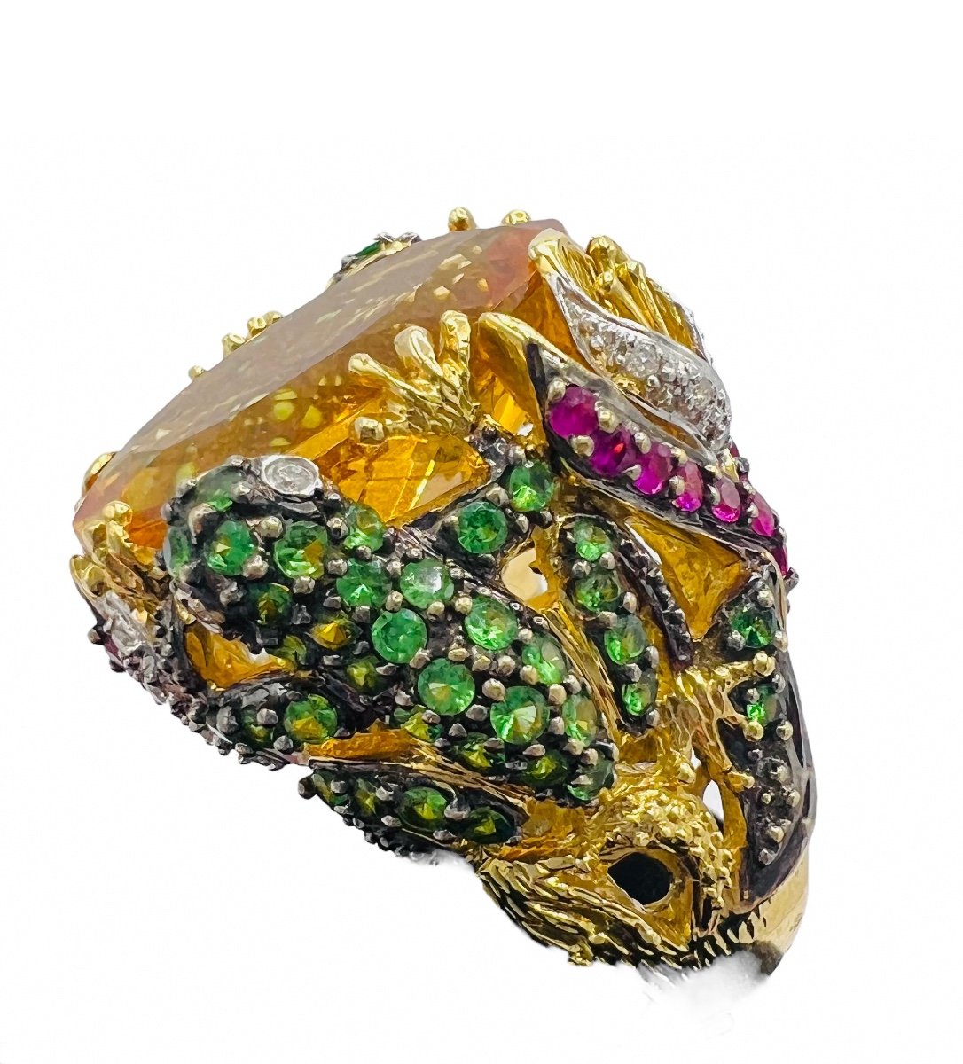 Bague Cocktail En Or 18 Carats Sertie d'Une Superbe Citrine-photo-2