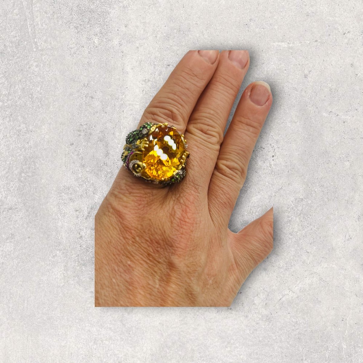 Bague Cocktail En Or 18 Carats Sertie d'Une Superbe Citrine-photo-6