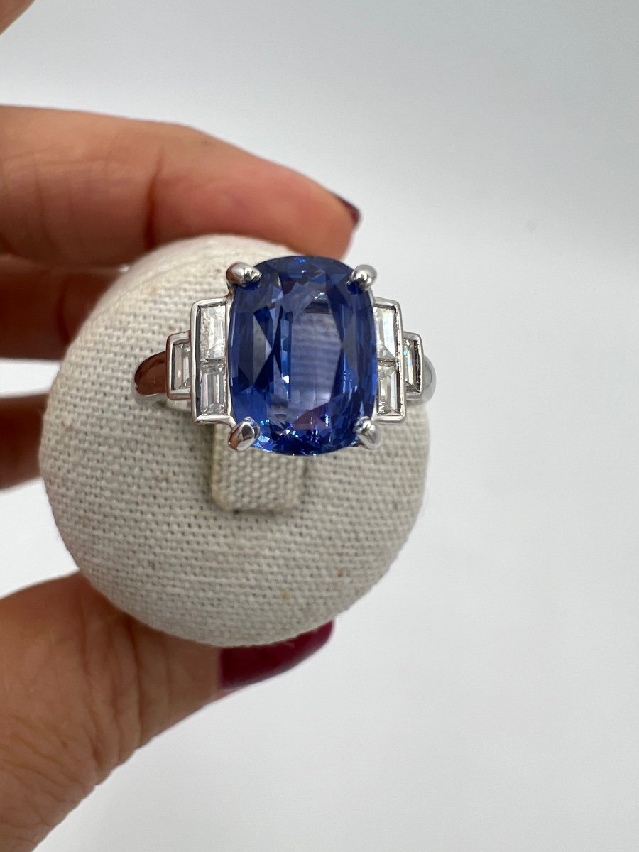 Bague De Fiançailles En Or 18 Ct  Saphir De 3.46 Carat Et 0.35 Carat De Diamants-photo-7