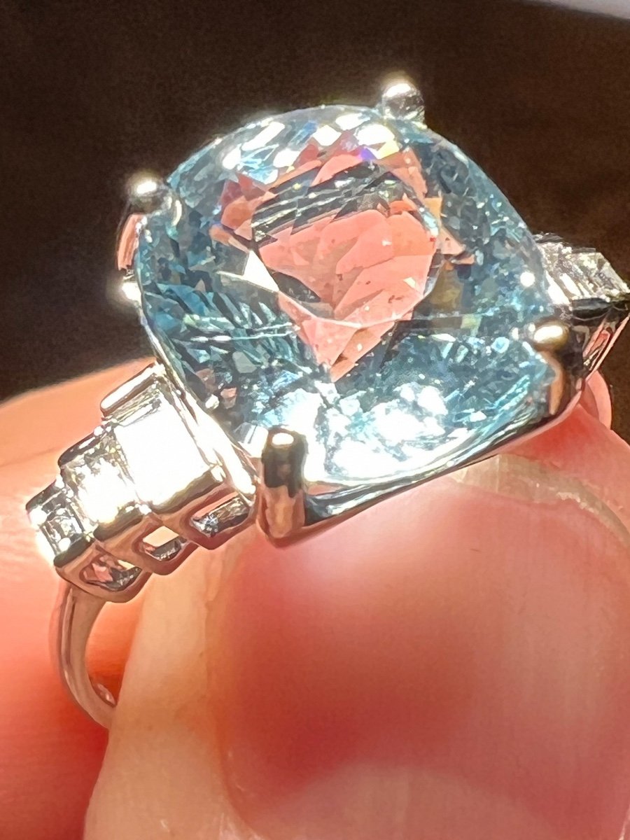 Aquamarine And Diamond Ring 18 Carat White Gold-photo-2
