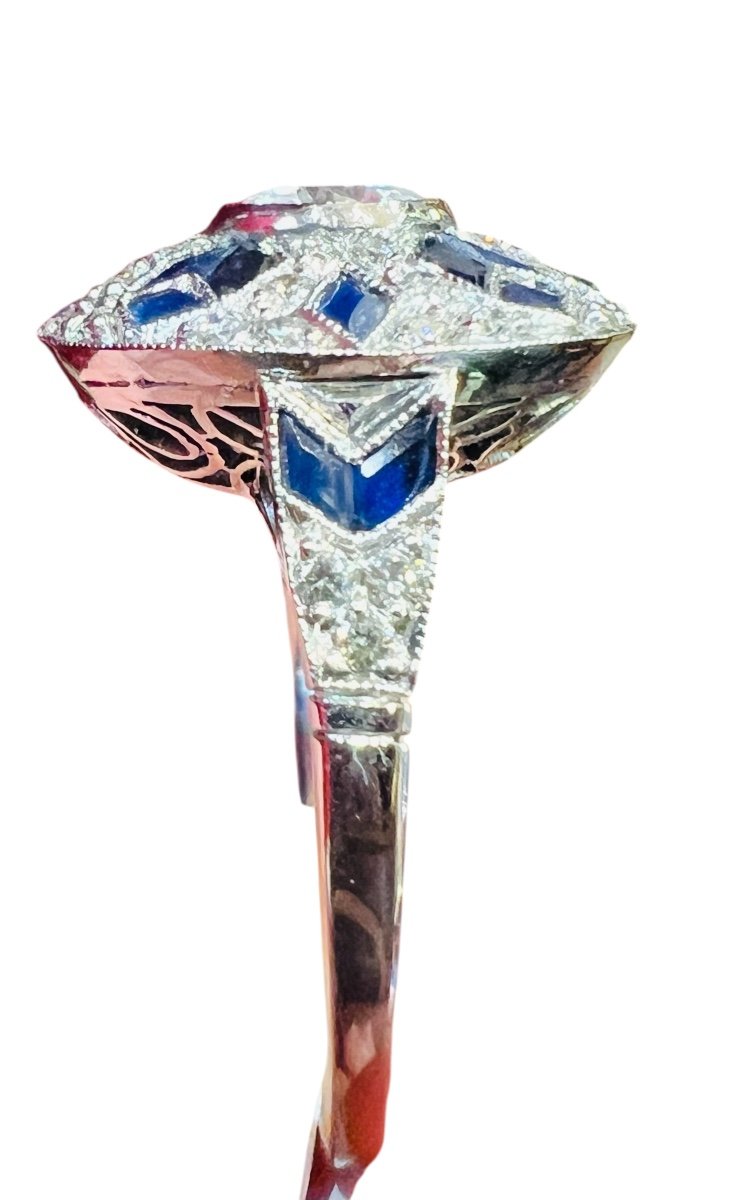 Art Deco Ring, In Platinum Set With Diamonds And Sapphires-photo-2