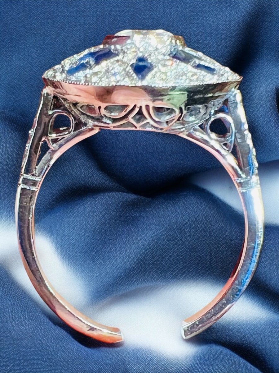 Art Deco Ring, In Platinum Set With Diamonds And Sapphires-photo-5