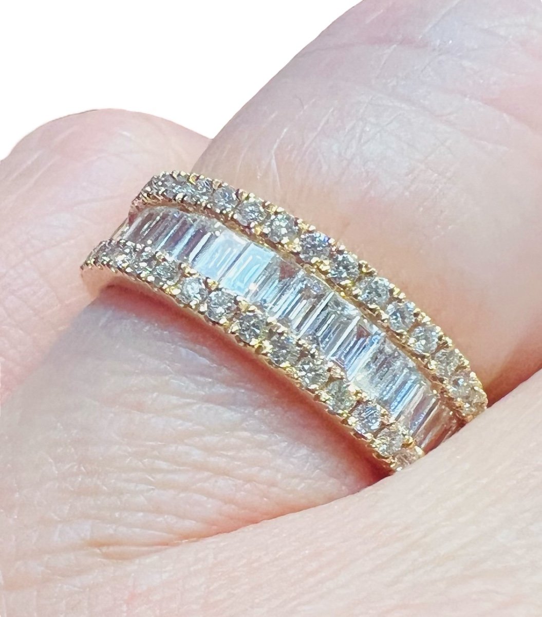 Bague Demi-alliance En Or Jaune 18 Ct  Sertie Diamants "taille Baguette" Et Pavage De Diamants -photo-2