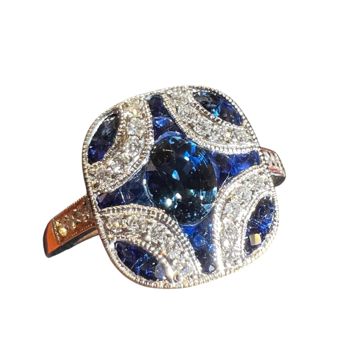 Bague Saphirs Et Diamants, Or 18 Carat-photo-1