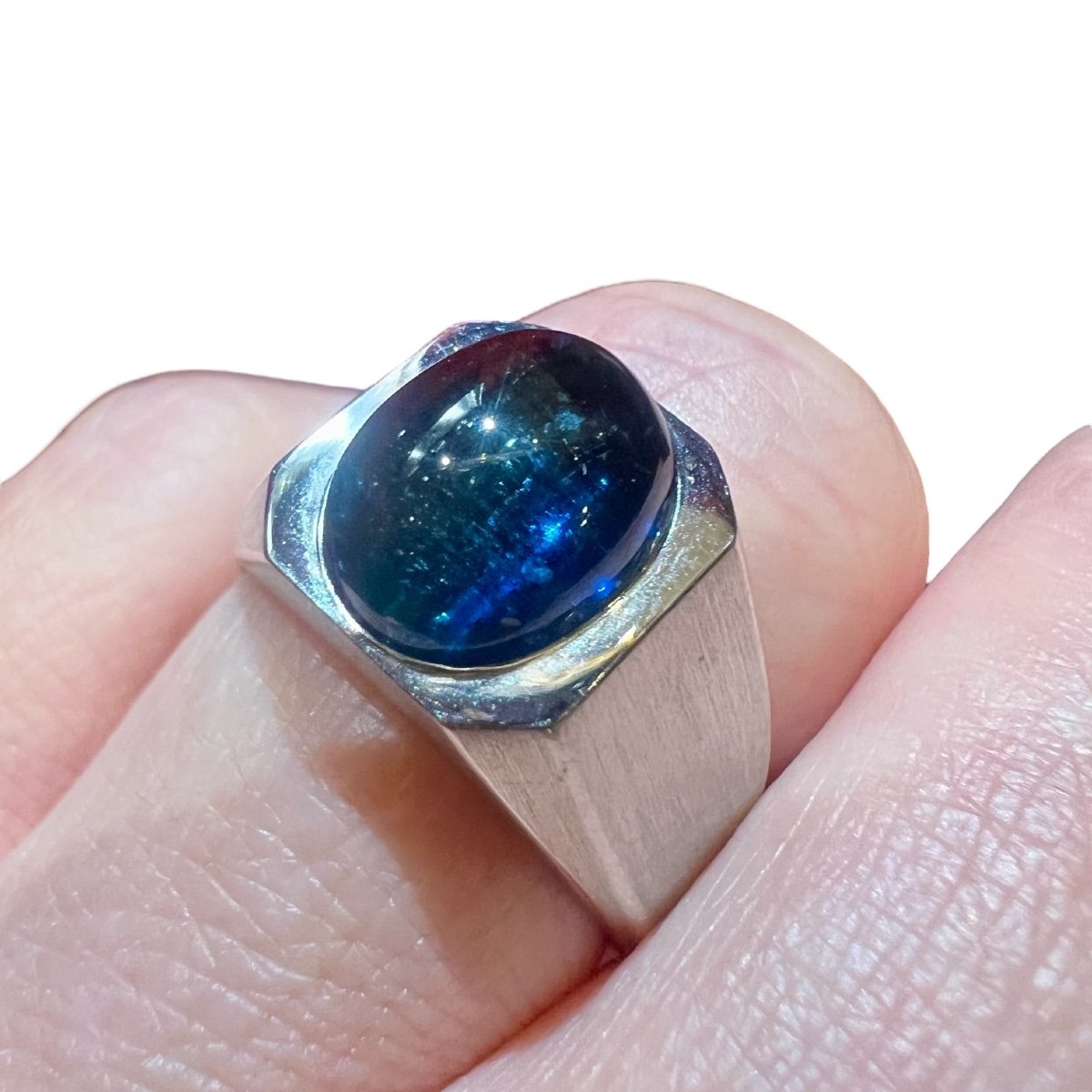 Bague Tourmaline Bleue, Or Blanc 18 Ct -photo-3