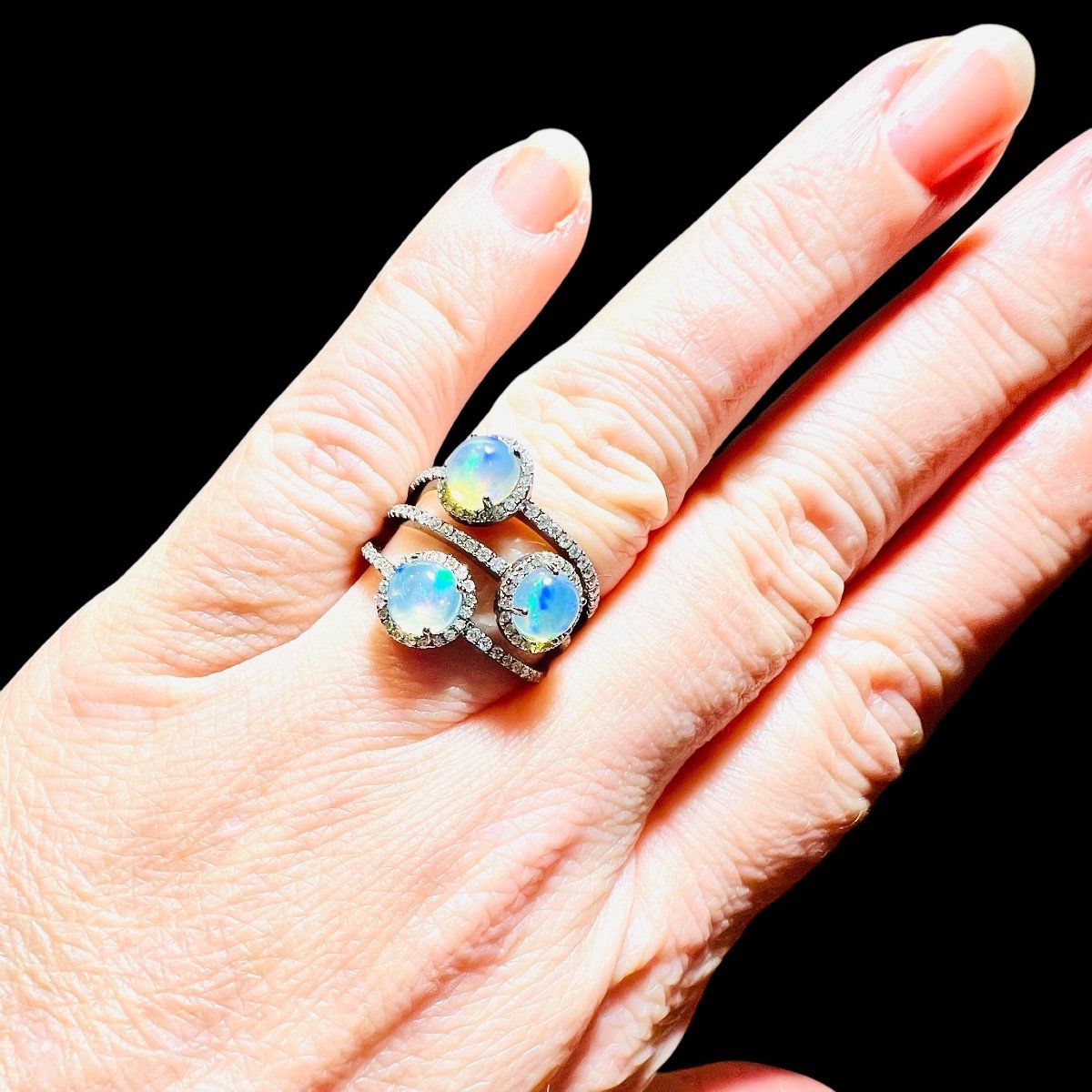 18 Carat Gold Opal And Diamond Ring-photo-3