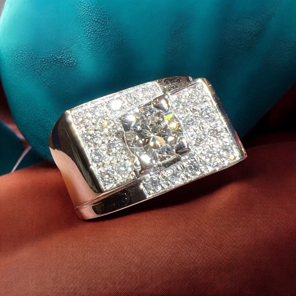 Diamond Ring, In 18 Carat White Gold, "tank" Model-photo-3