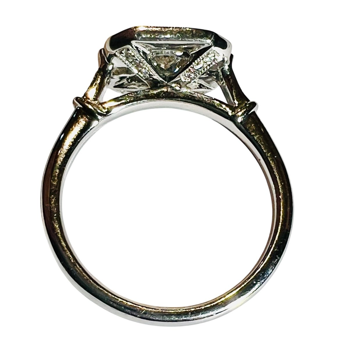 Diamond Ring, 18 Carat White Gold, Art Deco Spirit, Square Ring-photo-3