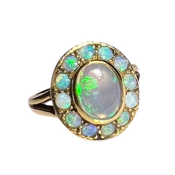 Marguerite Ring, Retro, 18 Carat Yellow Gold, Opals, Napoleon III Style, Circa 1970-photo-5