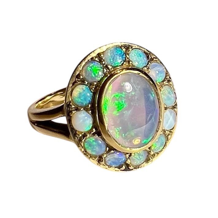 Marguerite Ring, Retro, 18 Carat Yellow Gold, Opals, Napoleon III Style, Circa 1970-photo-8