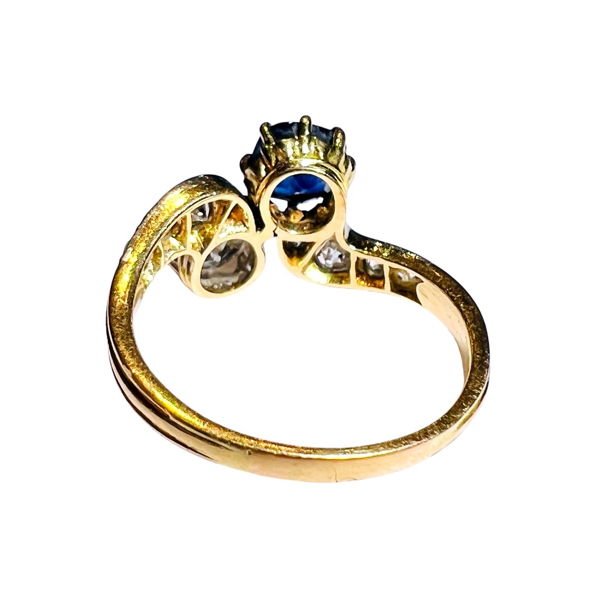 Ring “toi Et Moi ”diamond Sapphires 18 Carat Yellow Gold, Napoleon III Period 18 Carat  Gold-photo-3