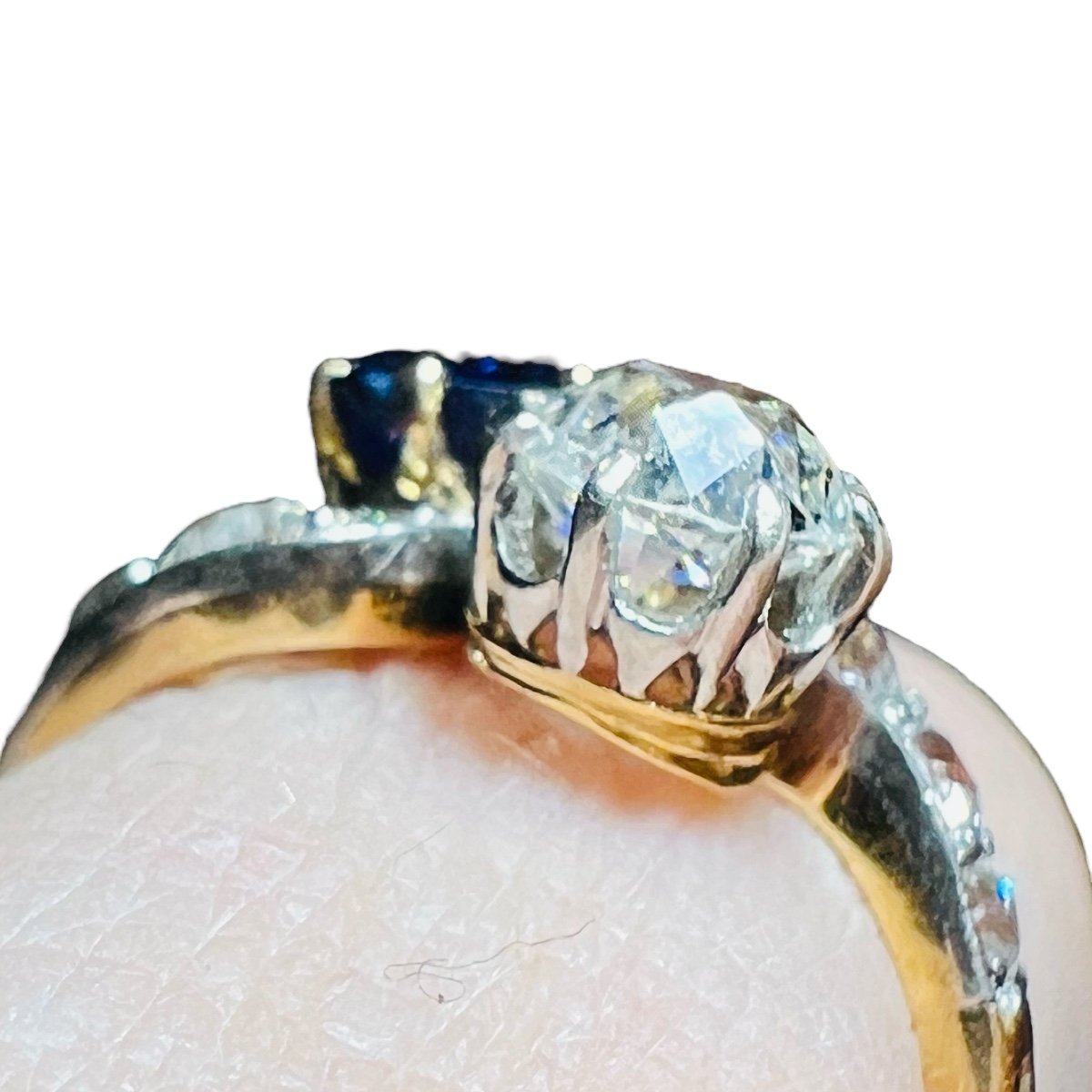 Ring “toi Et Moi ”diamond Sapphires 18 Carat Yellow Gold, Napoleon III Period 18 Carat  Gold-photo-5