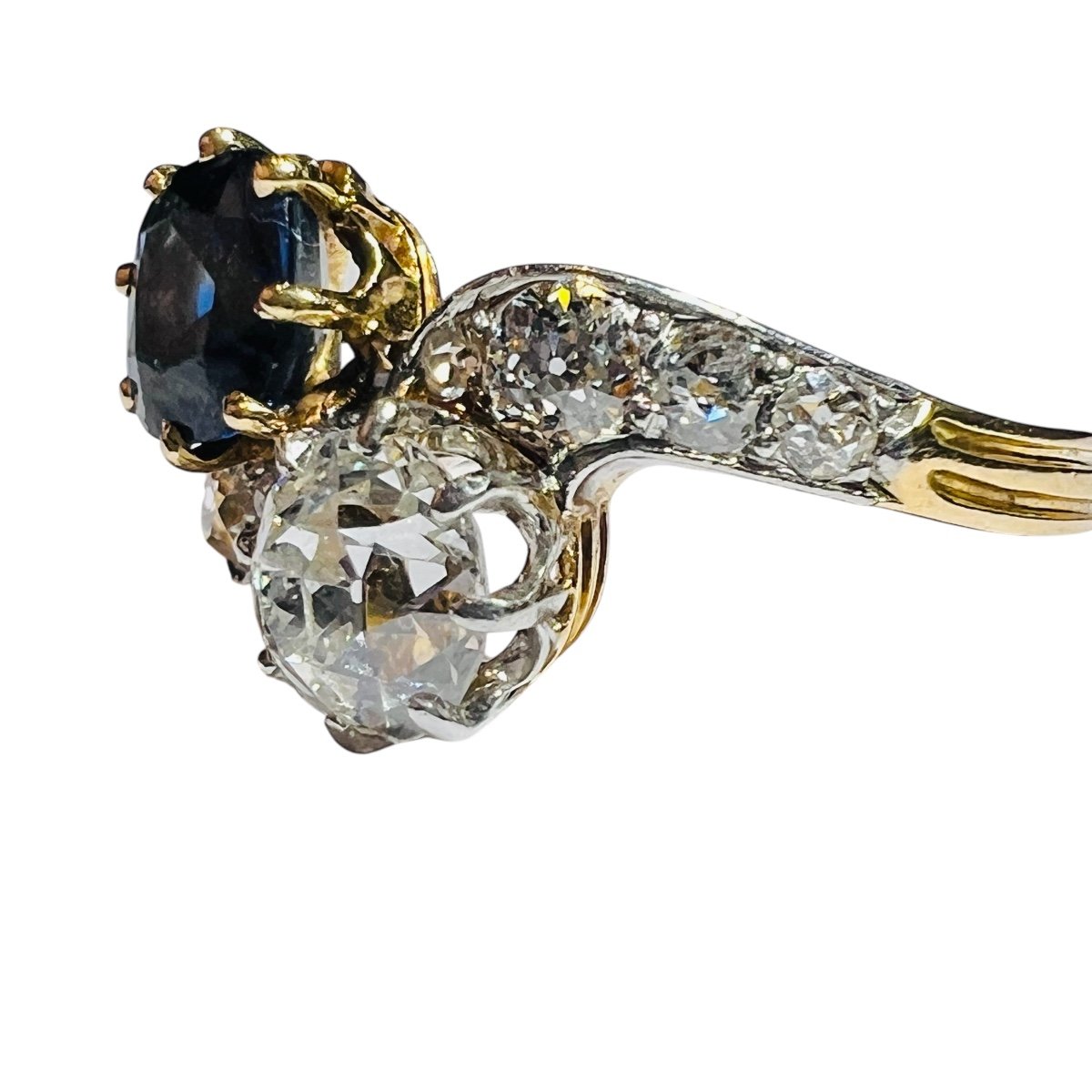 Ring “toi Et Moi ”diamond Sapphires 18 Carat Yellow Gold, Napoleon III Period 18 Carat  Gold-photo-6