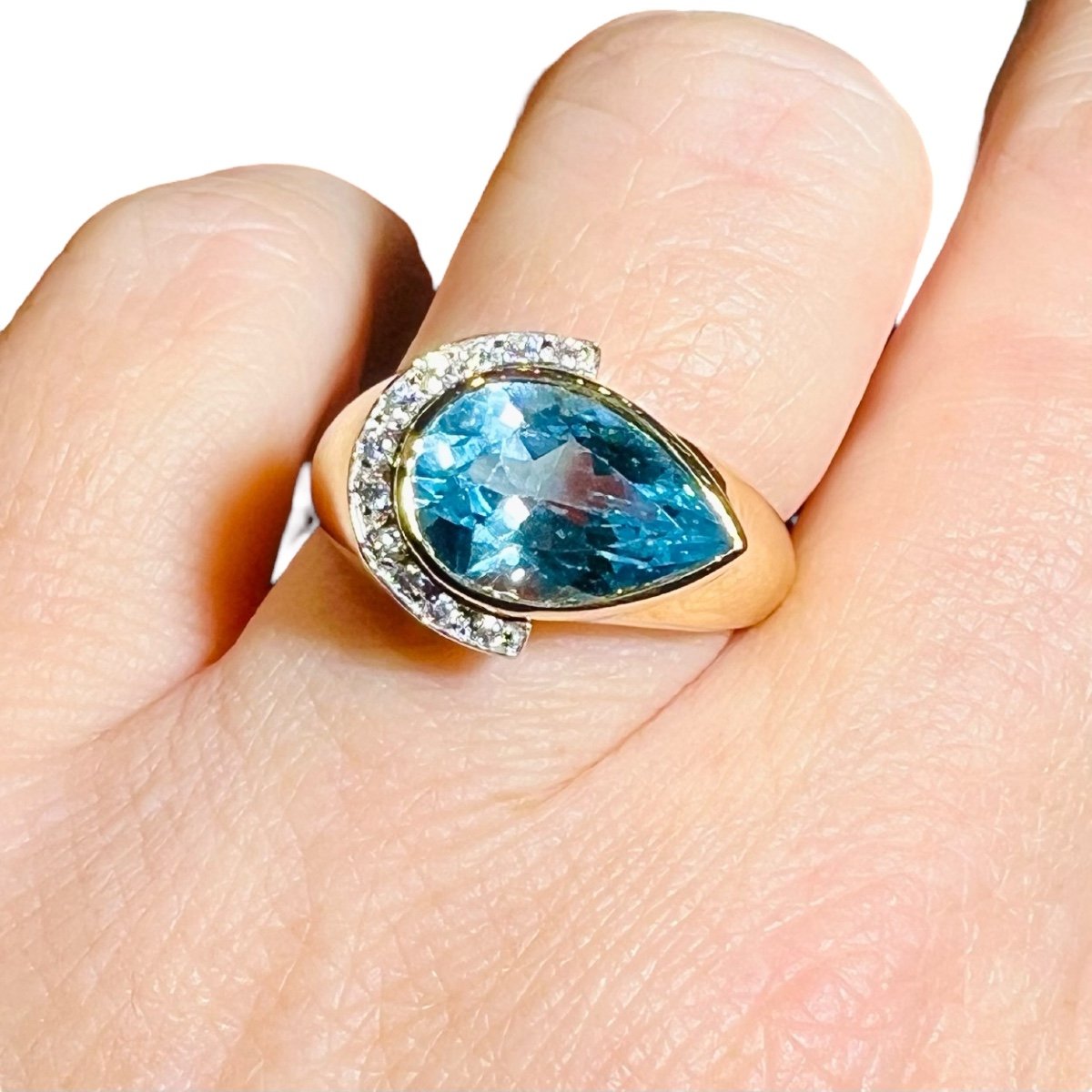 Bague Diamants Et Topaze Bleue Or Jaune 18 Carats-photo-1