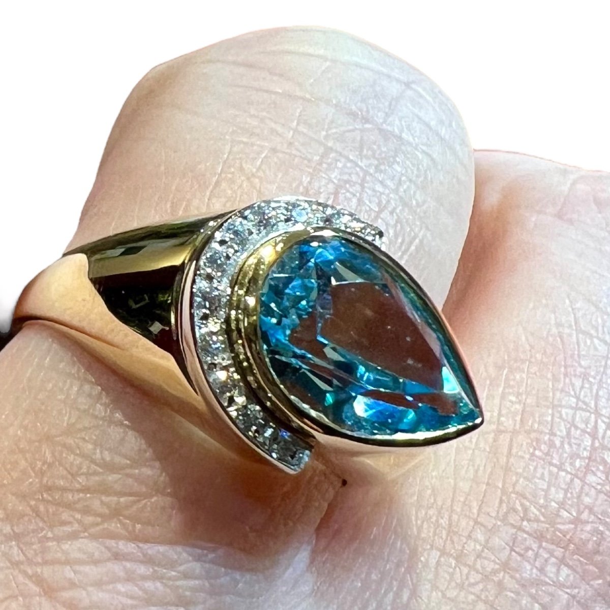 Bague Diamants Et Topaze Bleue Or Jaune 18 Carats-photo-5