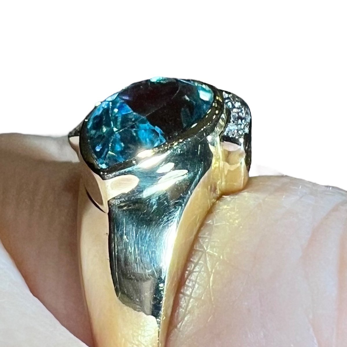 Bague Diamants Et Topaze Bleue Or Jaune 18 Carats-photo-6