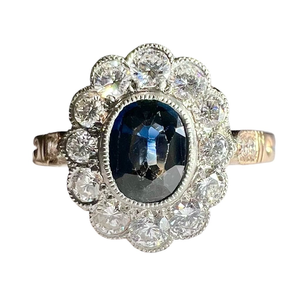 Bague Pompadour Ou Marguerite Saphir Et Diamants, Or Jaune 18 Carats-photo-7