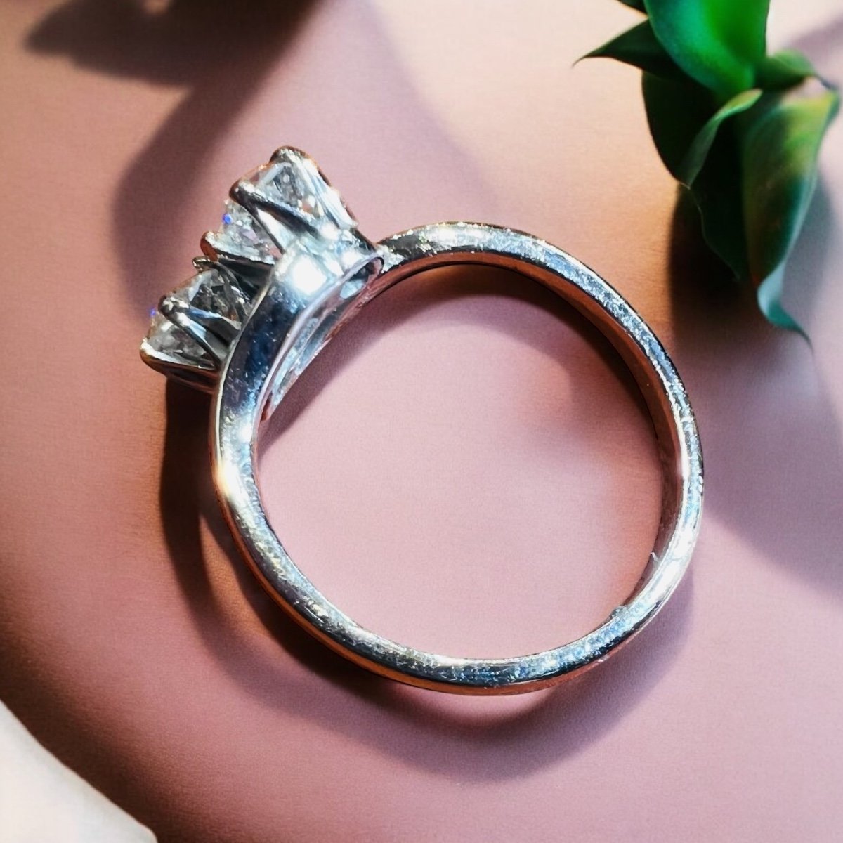 Diamond Ring, 18k White Gold, Two Old Cut Diamonds, “toi Et Moi” Ring-photo-2