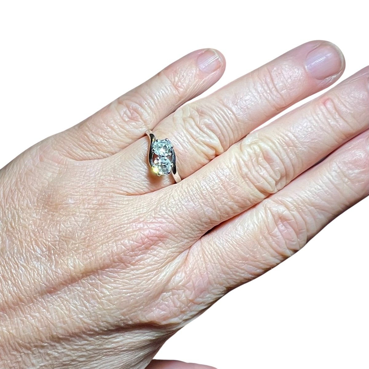 Diamond Ring, 18k White Gold, Two Old Cut Diamonds, “toi Et Moi” Ring-photo-1