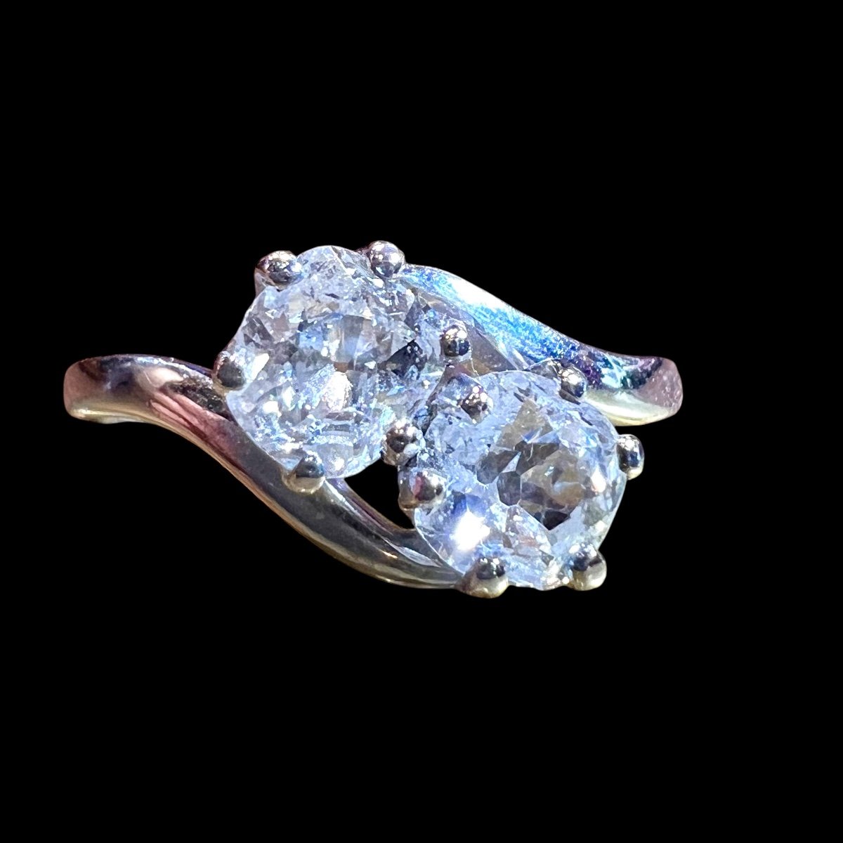 Diamond Ring, 18k White Gold, Two Old Cut Diamonds, “toi Et Moi” Ring-photo-3