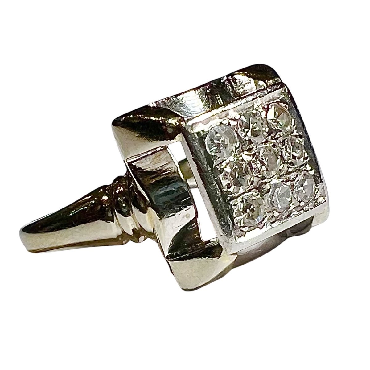 Diamond Ring, 18 Ct White Gold, 9 Diamonds For 0.35 Ct, Circa 1930/1940-photo-3