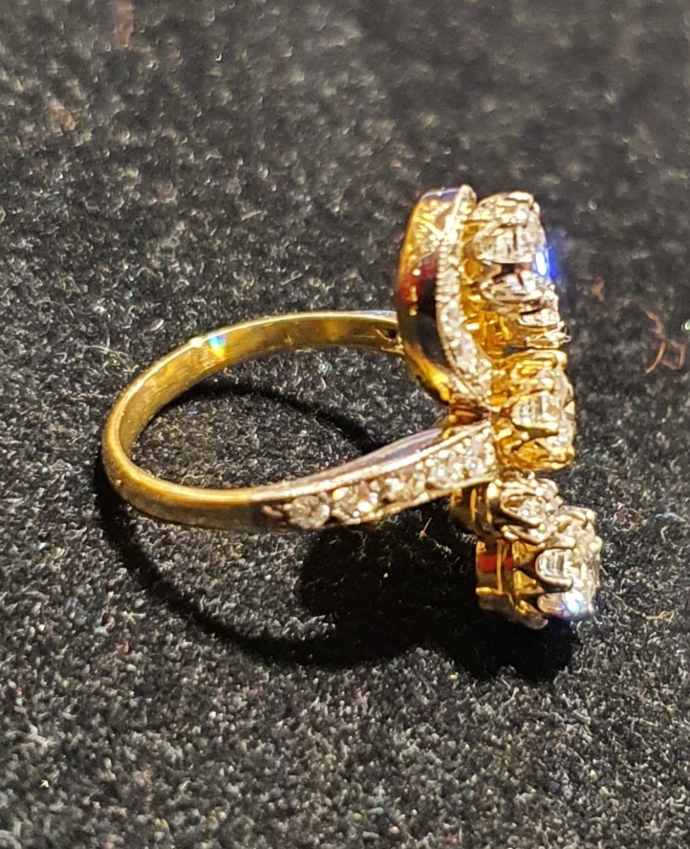 18ct Gold Ring Set With Napoleon III Period With Old And Modern Cut Diamonds-photo-4