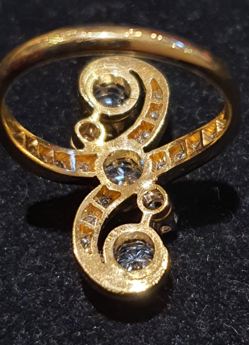 18ct Gold Ring Set With Napoleon III Period With Old And Modern Cut Diamonds-photo-1