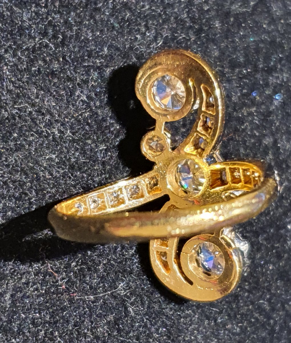 18ct Gold Ring Set With Napoleon III Period With Old And Modern Cut Diamonds-photo-2