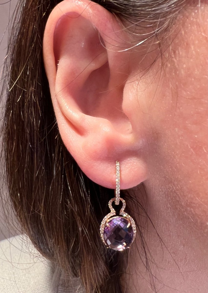 18ct Rose Gold Earrings Set With Amethysts Surrounded By Brilliants-photo-1