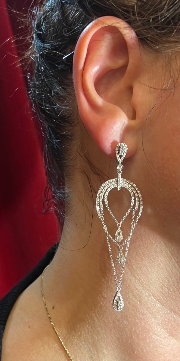 Boucles D’oreille En Or Blanc 18ct Serties De Diamants -photo-4