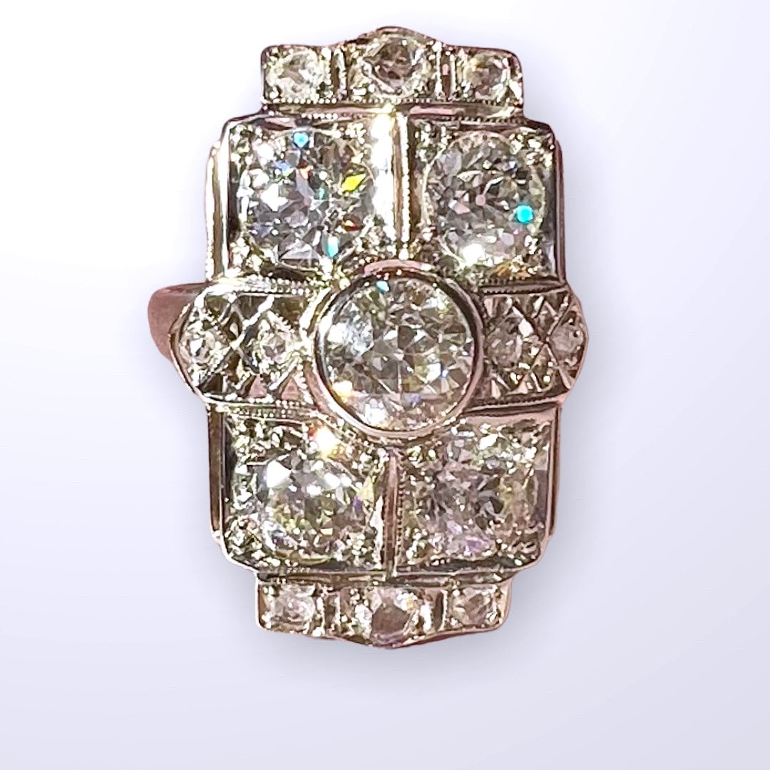 Ring In Platinum And 18ct Gold Set With Old Cut Diamonds-photo-3