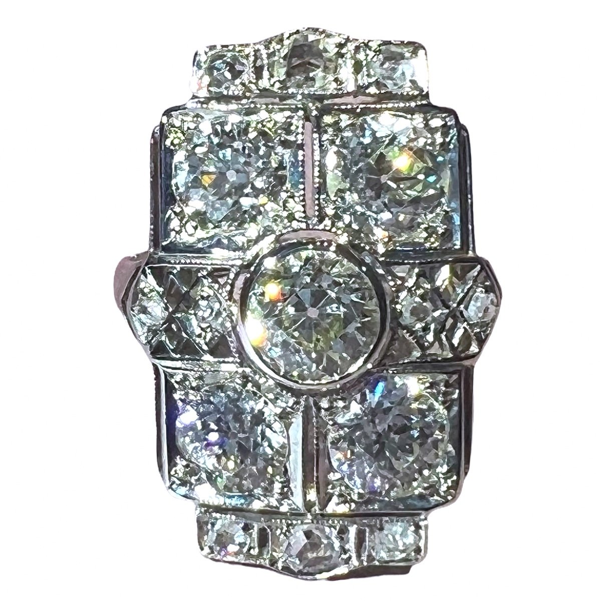 Ring In Platinum And 18ct Gold Set With Old Cut Diamonds-photo-5