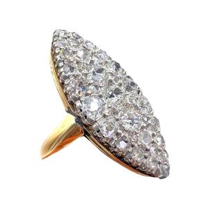 18 Ct Gold "marquise" Ring Set With Old Cut Diamonds