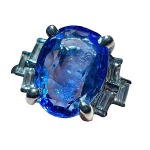 2.30 Ct Ceylon Sapphire Ring Surrounded By Calibrated Diamonds