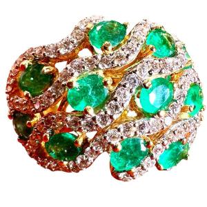 Emerald And Diamond Pave Ring, 18 Carat Yellow Gold