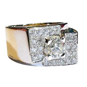 Diamond Ring, In 18 Carat White Gold, "tank" Model