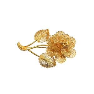 Broche fleur travail filigrane , Or jaune  18ct 