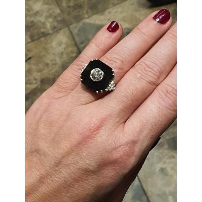 18ct Gold Ring Set With A 1.12ct Diamond And Black Onyx