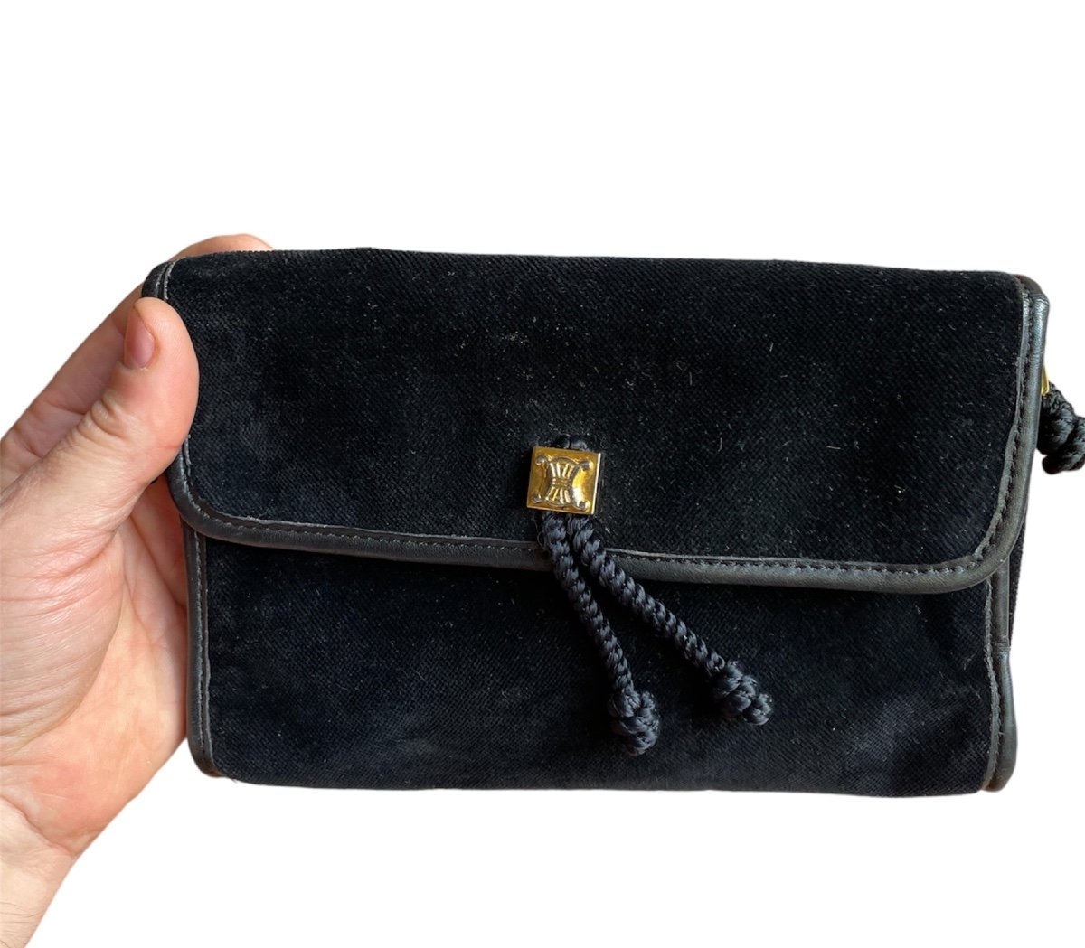 Céline Clutch In Black Velvet Vintage Triomphe Evening Pouch -photo-6