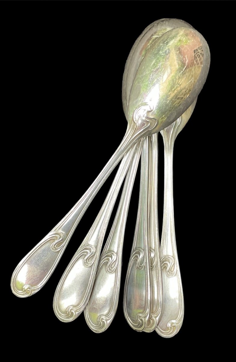 6 Egg Spoons In Silver Metal From The House Ercuis Art Nouveau Silverware Goldwork -photo-5