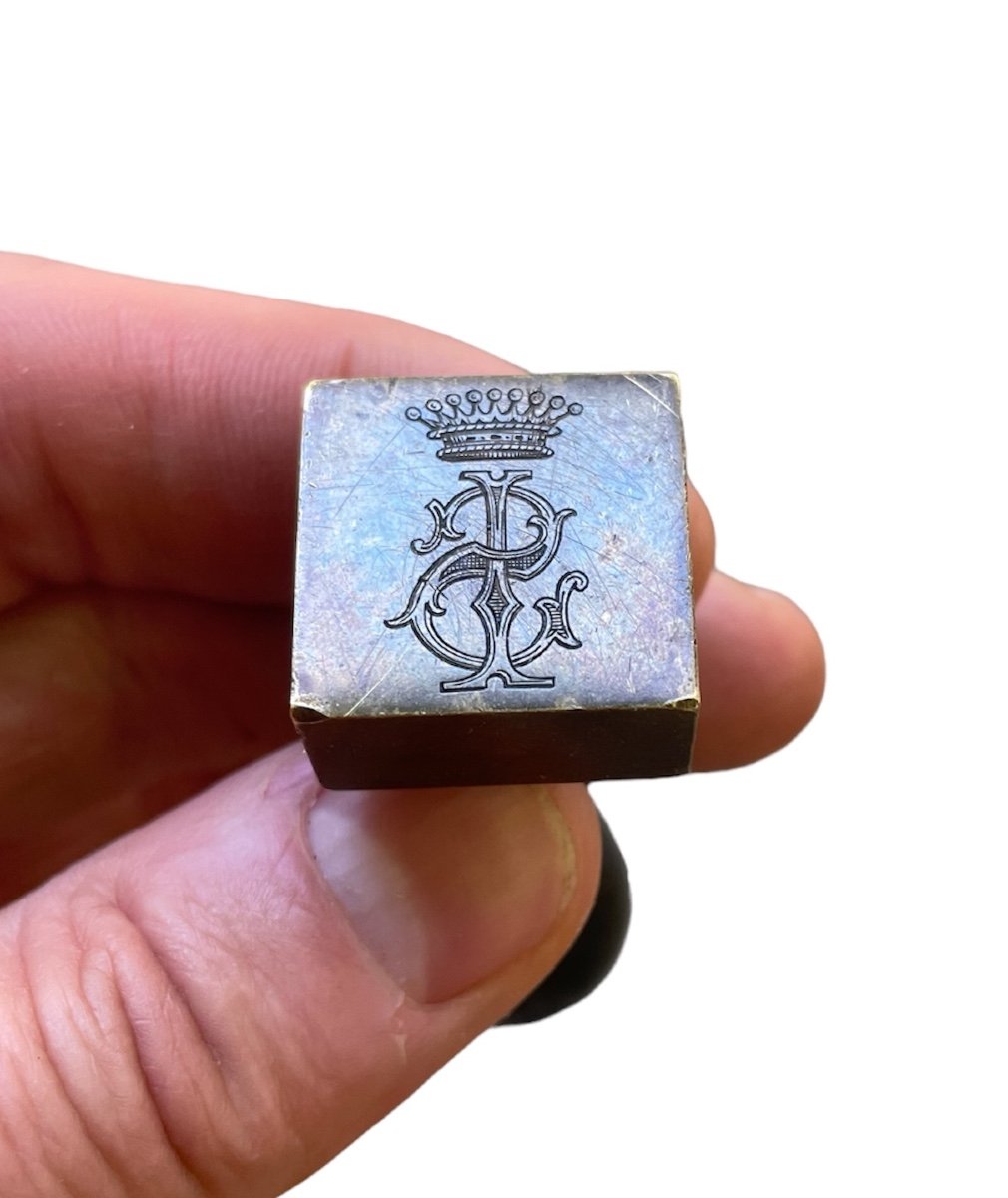 Seal Stamp Monogram County Crown 19th Napoleon III County Nobility Coat Of Arms -photo-4