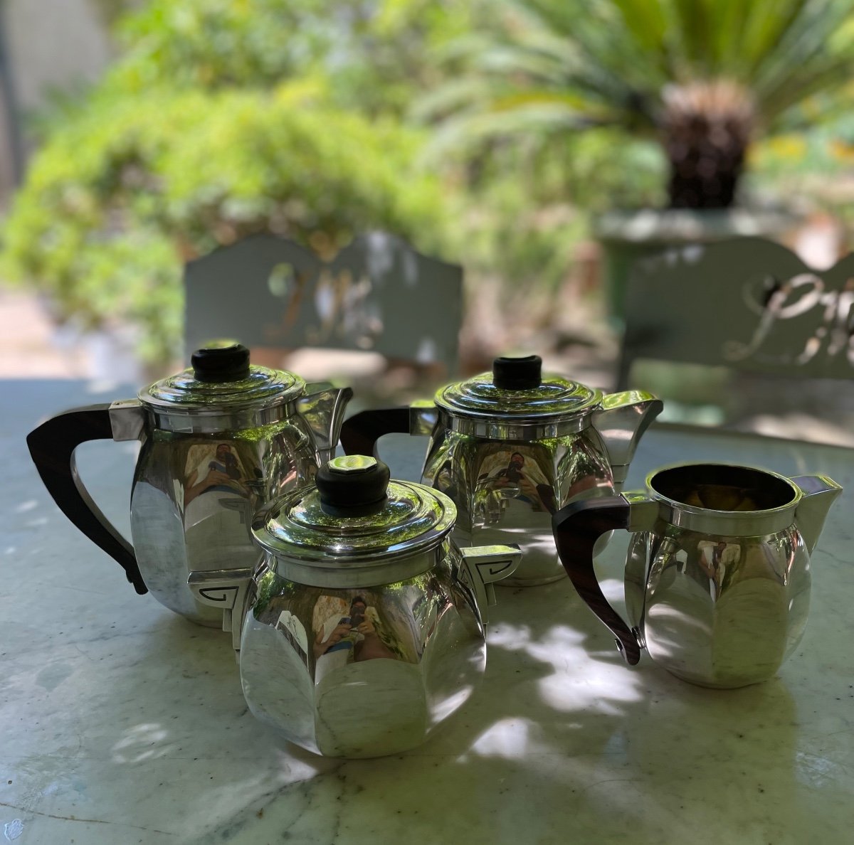 Art Deco Silver Metal Coffee And Tea Service Durouusseau And Raynaud Lyon Silverware 
